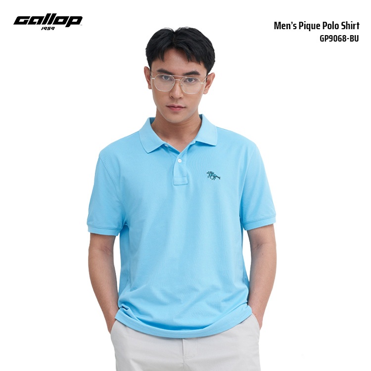 GALLOP Men’s Pique Polo Shirt เสื้อโปโลผ้าปิเก้ สีพื้น ทรง Regular Fit (GP9068-BU)