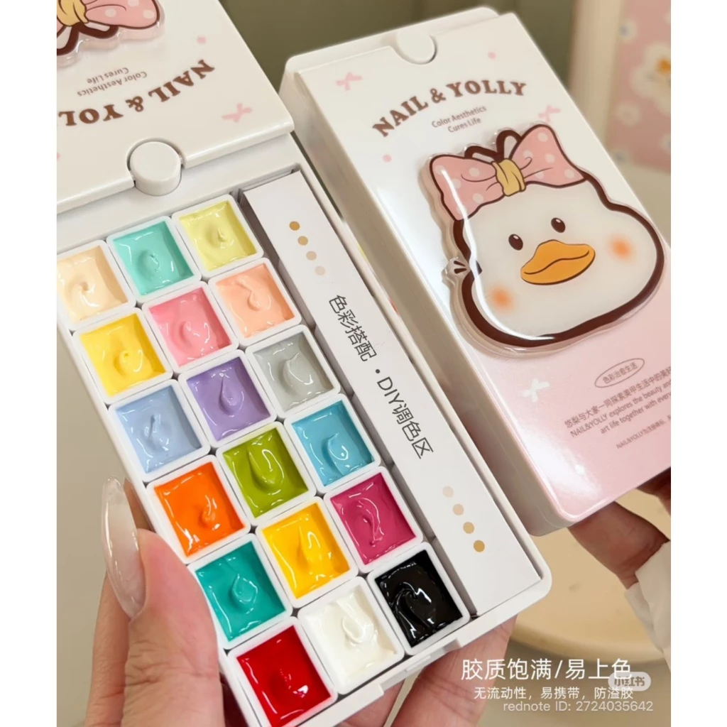เซตสีเล็บเจลจีน🇨🇳 NAIL&YOLLY รูปเป็ดชมพู🦆🩷 Pink Duckแบบตลับ 18 สี ไม่มีชาร์ตสี