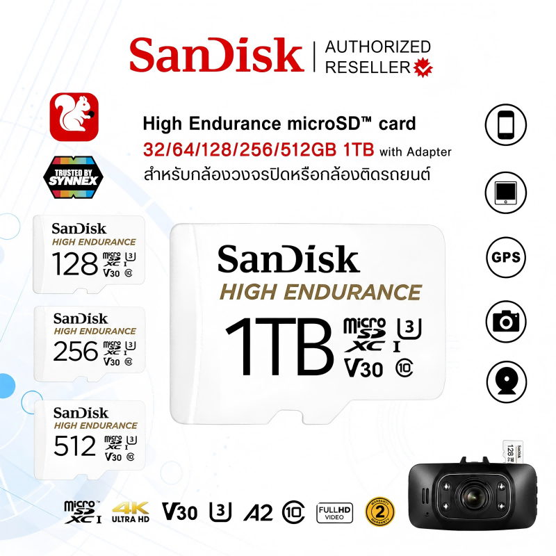 SANDISK MicroSDXC HIGH ENDURANCE32GB 64GB 256GB 512GB 1TB,100/40MB/s,C10 การ์ดความจำ
