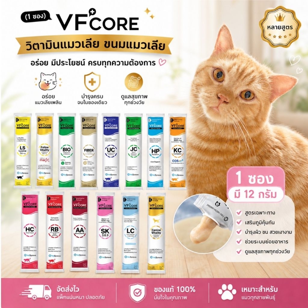 [ 1 ซอง] VFcore ขนมแมวเลีย ขนมแมวเลียที่มีประโยชน์ VFcore บำรุงร่างกายสุนัขและแมว