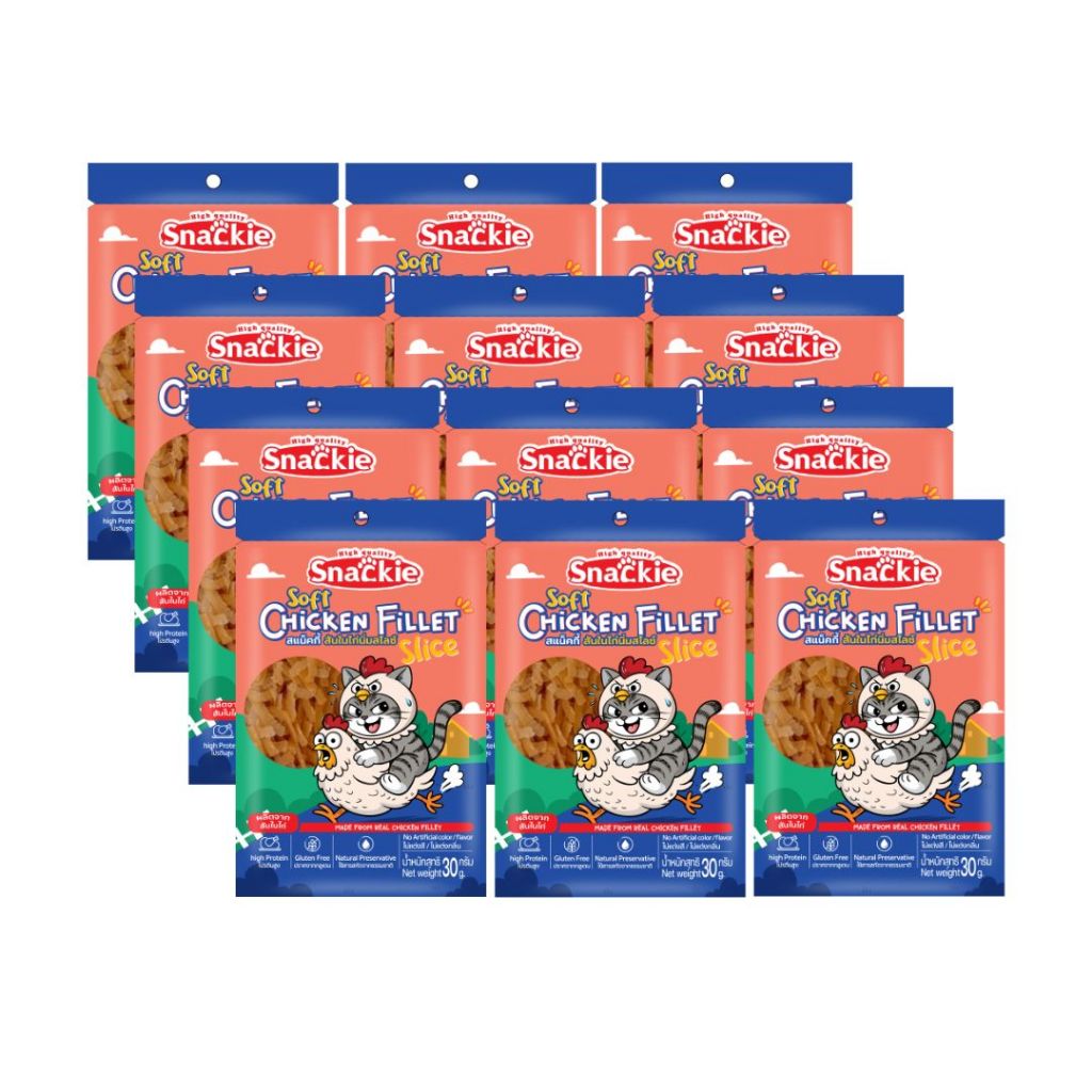 สแน็คกี้ สันในไก่นิ่มสไลซ์ Soft Chicken Fillet Slice  30g x 12