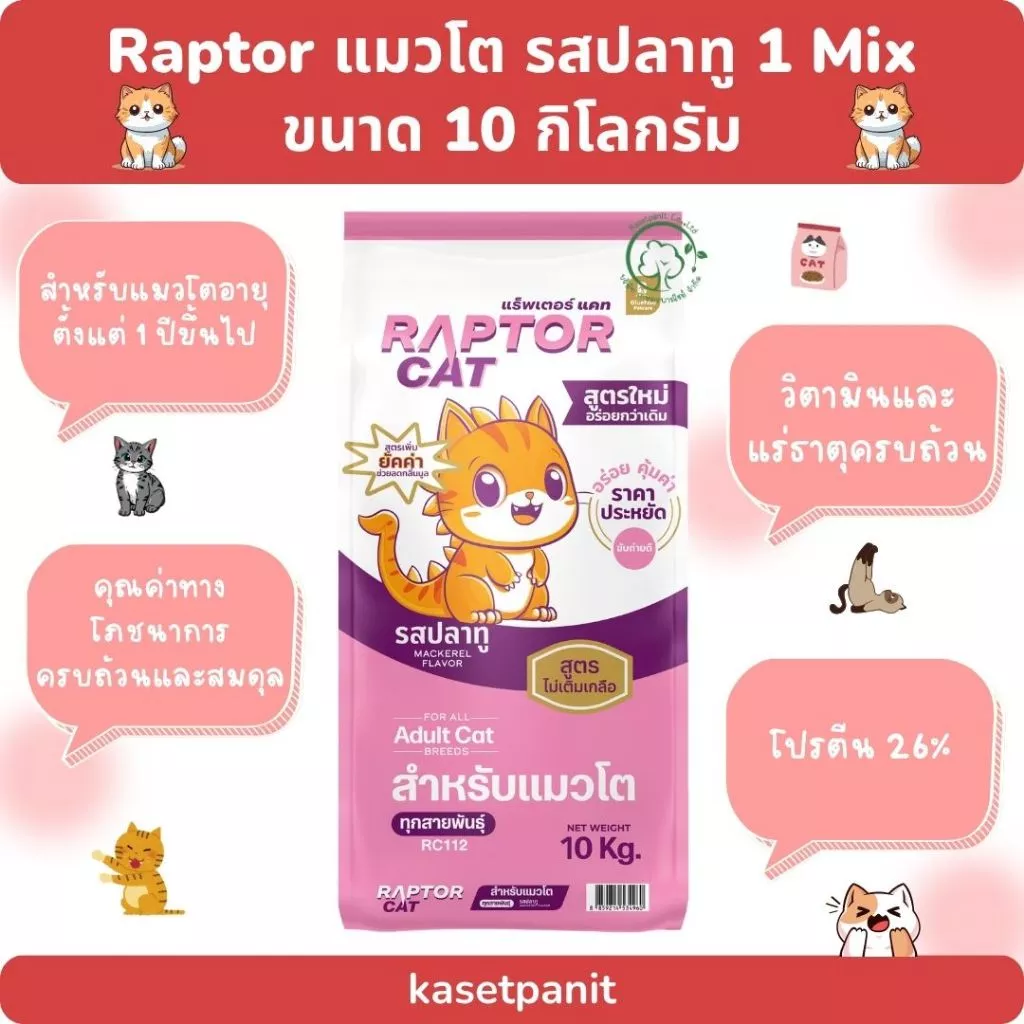 Raptor Cat แร็พเตอร์ แมวโต รสปลาทู 1 mix (10 kg)
