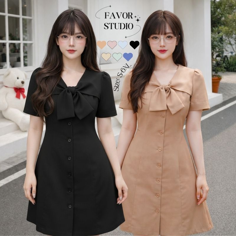 เติมสต๊อกแล้ว🥕【S-6XL】EVIOVIO✨  เดรสกระดุมหน้าพร้อมดีเทลโบว์สุดเก๋ ดีไซน์เรียบง่าย พรางหุ่นดี ชุดเดรสสาวอวบ จัดส่งในไทย🚚