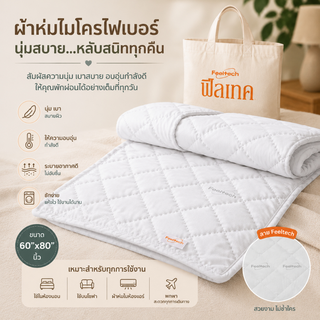 ผ้าห่ม ผ้านวม หลากหลายสีให้เลือก - รุ่น ฟีลเทค