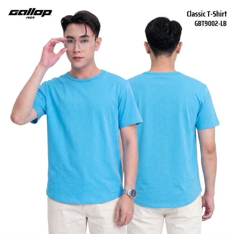 GALLOP Men’s Classic T-Shirt เสื้อยืดคอกลมสีพื้น ชายโค้ง ทรง Regular Fit (GBT9002-LB)