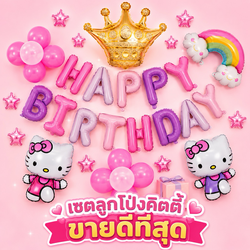 ลูกโป่งวันเกิดคิตตี้ Hello kitty ลูกโป่งวันเกิดเด็กหญิง ของเล่น (สินค้าพร้อมส่ง)