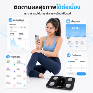 INSMART ตาชั่งน้ำหนักดิจิตอล 180kg วัดไขมัน 16in1 LCD แม่นยำ สไตล์เรียบหรู วัดไขมัน/กล้ามเนื้อ/น้ำตาล เหมาะครอบครัว