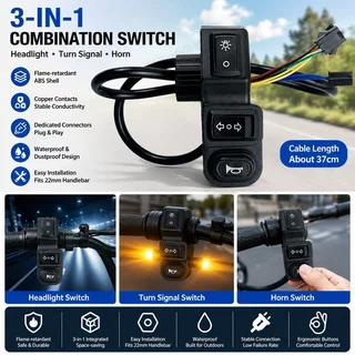 สวิตช์เปิดปิดไฟ E-bike 3in1 สวิตช์ไฟเลี้ยวพร้อมปุ่มแตร ใช้กับรถจักรยานไฟฟ้าและรถสามล้อไฟฟ้า
