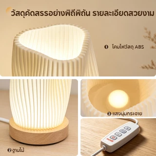 โคมไฟตั้งโต๊ะ โคมไฟข้างเตียง โคมไฟตั้งโต๊ะแบบเสียบ USB หรี่แสงได้พร้อมฐานไม้ โคมไฟหัวเตียง สำหรับบ้าน, ห้องนอน