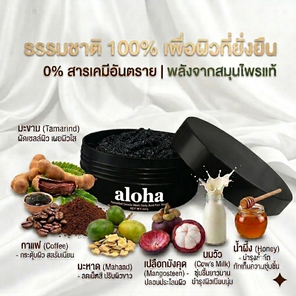 aloha Tamarind​ Cream​ Mask​ Body​ And​ Face​Scrubสครับมะขามราชาสมุนไพร​ไทย