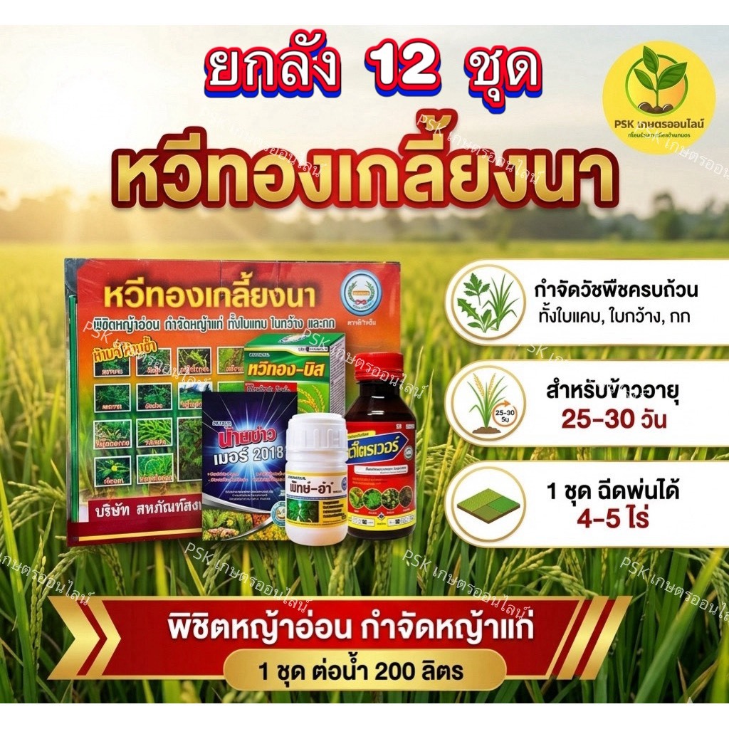 ยกลัง**ชุดเกลี้ยงนา ยาฆ่าหญ้า กำจัดหญ้าใบแคบใบกว้างในนาข้าว **(ยกลัง 12 ชุด)**