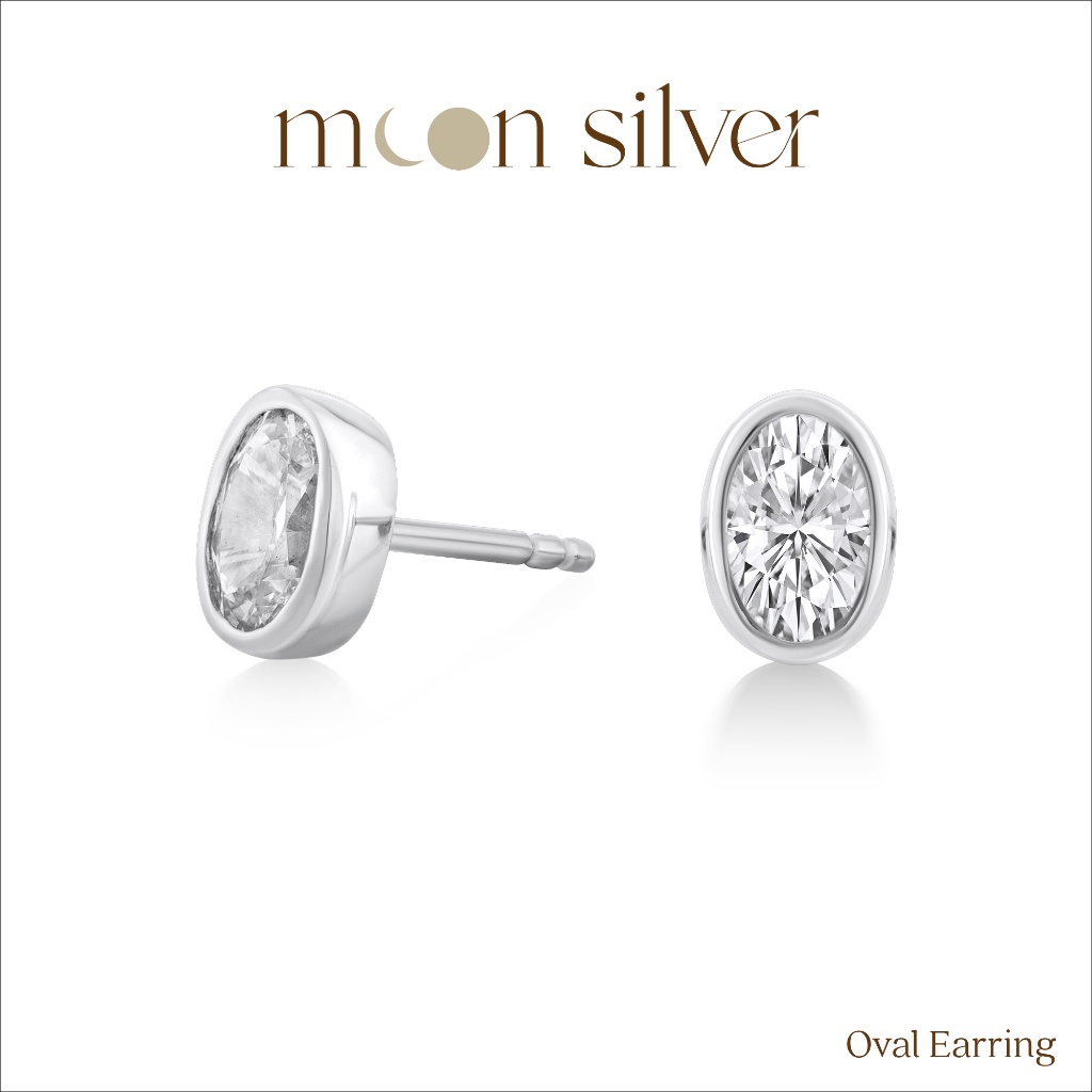 Moonsilver ต่างหูรุ่น Oval เพชร cz ฝังหุ้ม