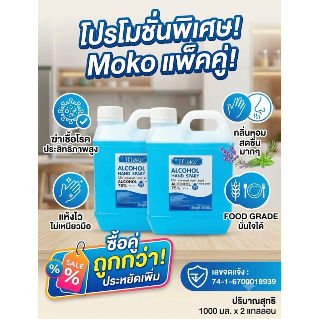 (ซื้อ1แถม1)สเปรย์แอลกอฮอล์75%สีฟ้ากลิ่นแป้งเด็กขนาด1000ml