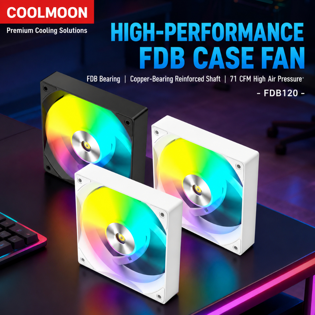 พัดลมเคส Coolmoon FDB120 ARGB 3pin 5V 4pin PWM 120mm. 2000RPM