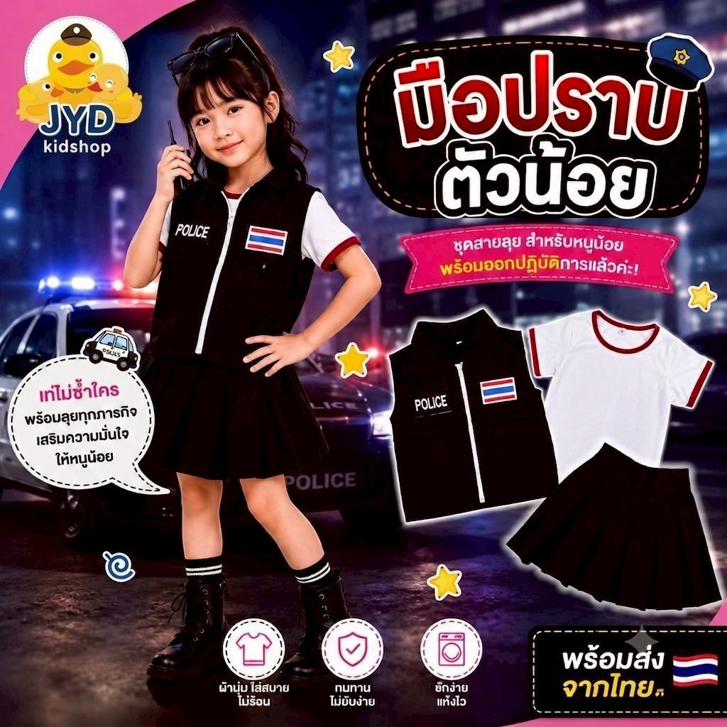 (jyd) ชุดอาชีพเด็ก  ชุดกองปราบหญิง ชุดเด็ก Police girl