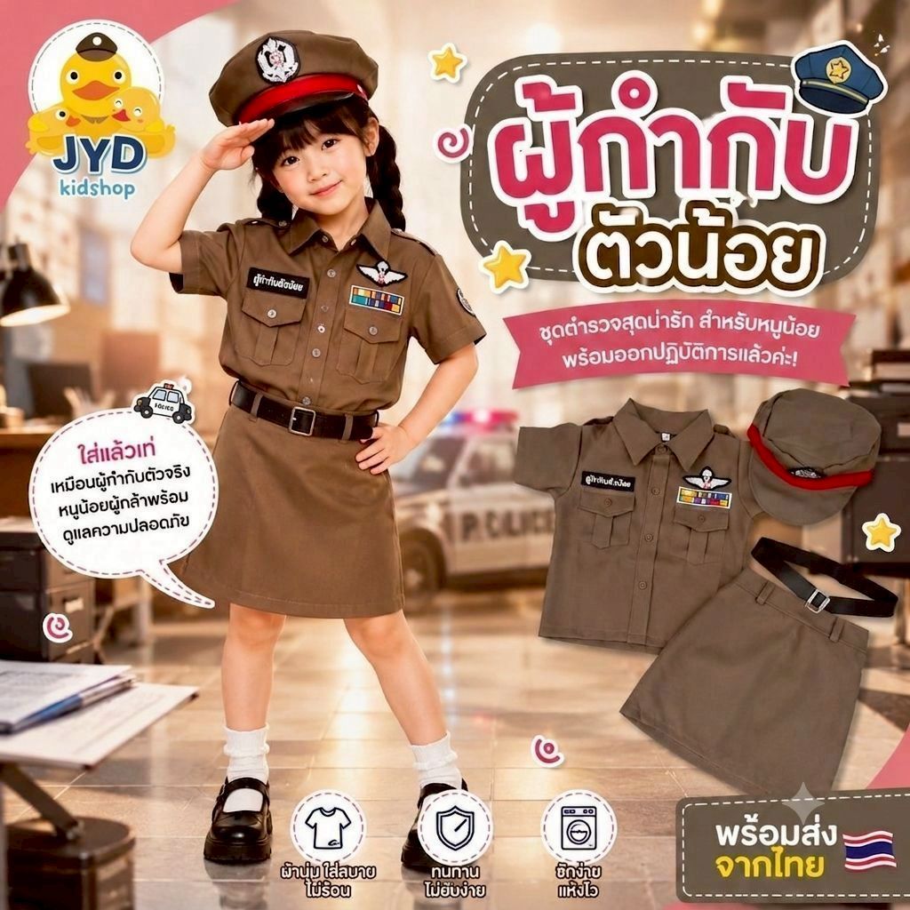 (jyd) ชุดอาชีพเด็ก ชุดตำรวจหญิง ชุดตำรวจเด็ก Brown police girl