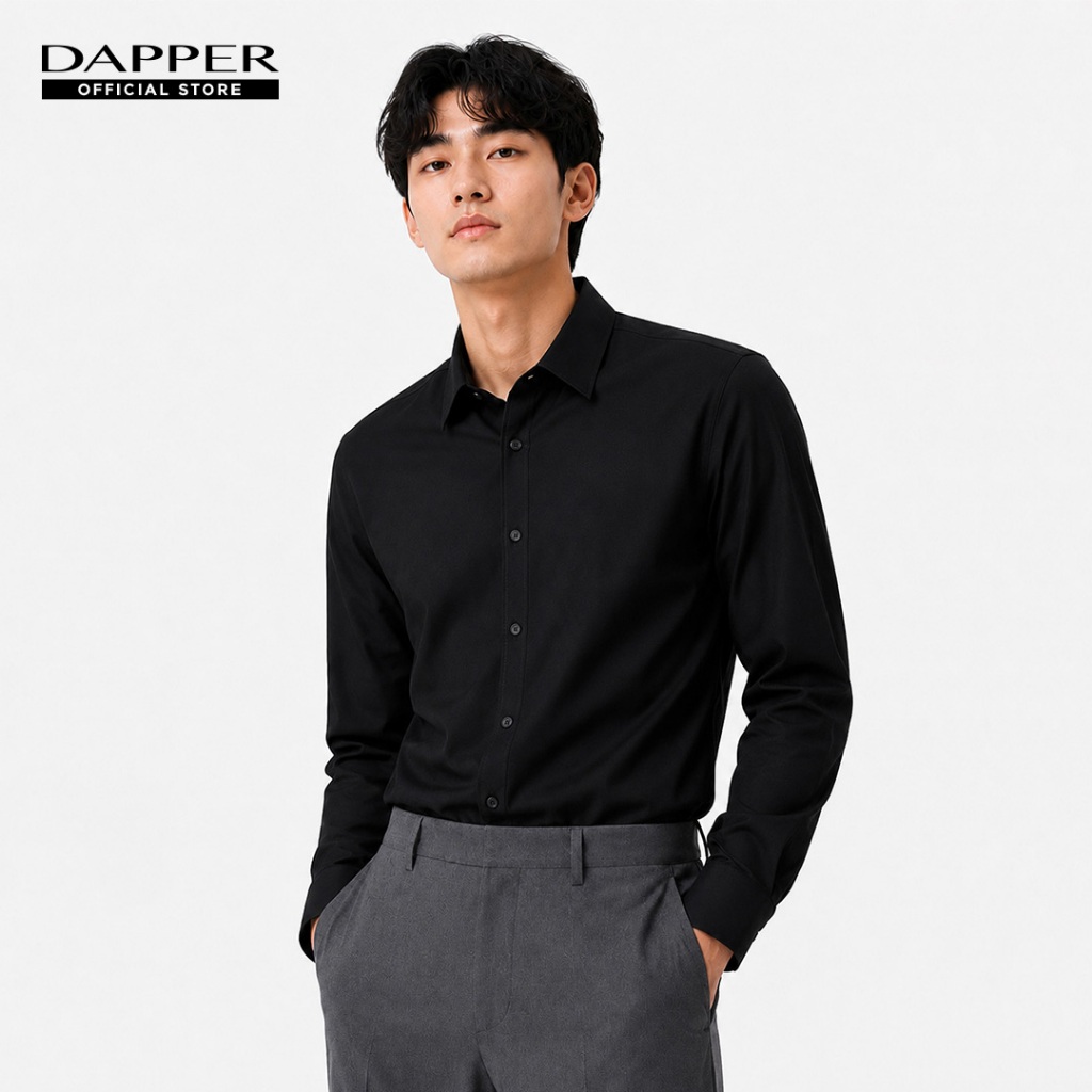DAPPER เสื้อเชิ้ตแขนยาว Oxford ผ้าไม่ร้อน รีดง่าย ทรง Regular-Fit สีดำ (BSL/BK/984RE)