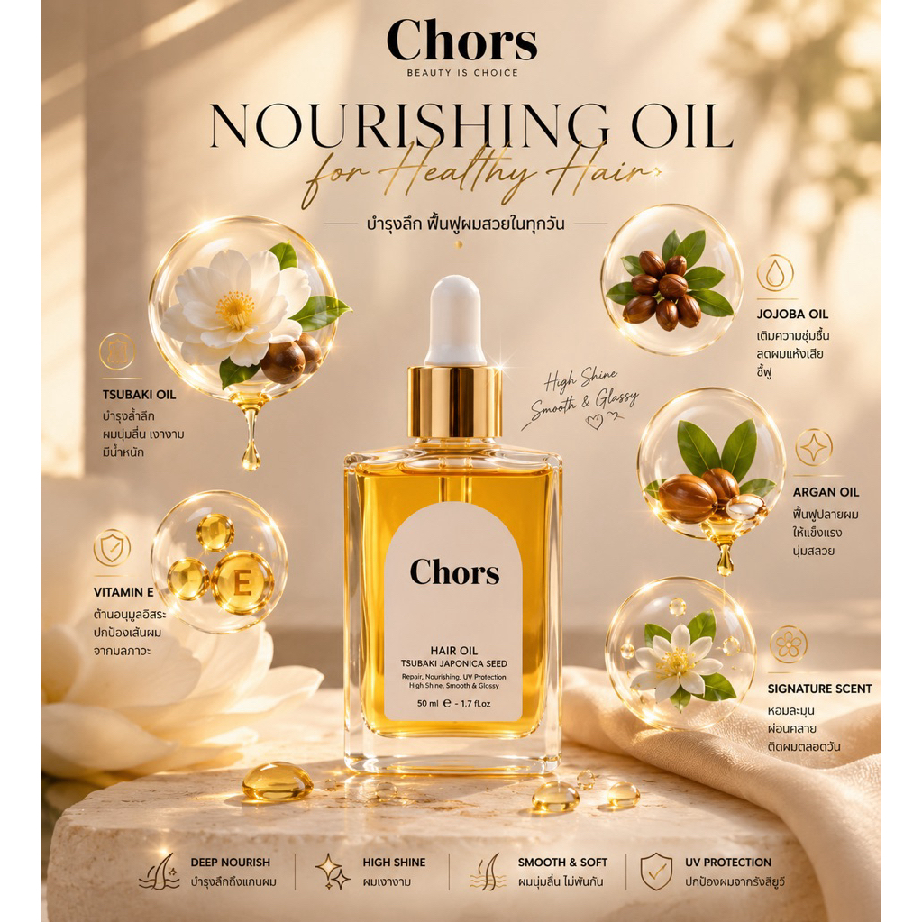 ใกล้หมดแล้ว หยุดผมร่วง Chors hair oil🔥ใช้ออยบำรุงเส้นผม วิตามินผม Chors hair oi