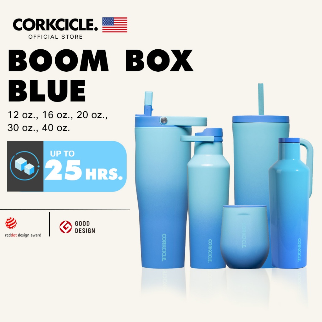 Corkcicle | Boom Box Blue ฟ้า | Keeps Cold เก็บเย็น 12hrs | แก้วพกพา ขวดน้ําพกพา Cruiser Go Cup XL