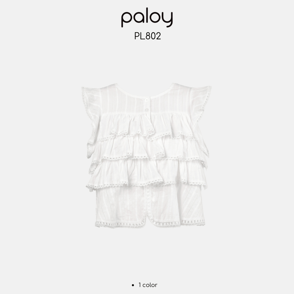 Paloy - PL802 เสื้อแขนล้ำแต่งชั้นระบายทั้งตัว หลังปักป้ายโลโก้