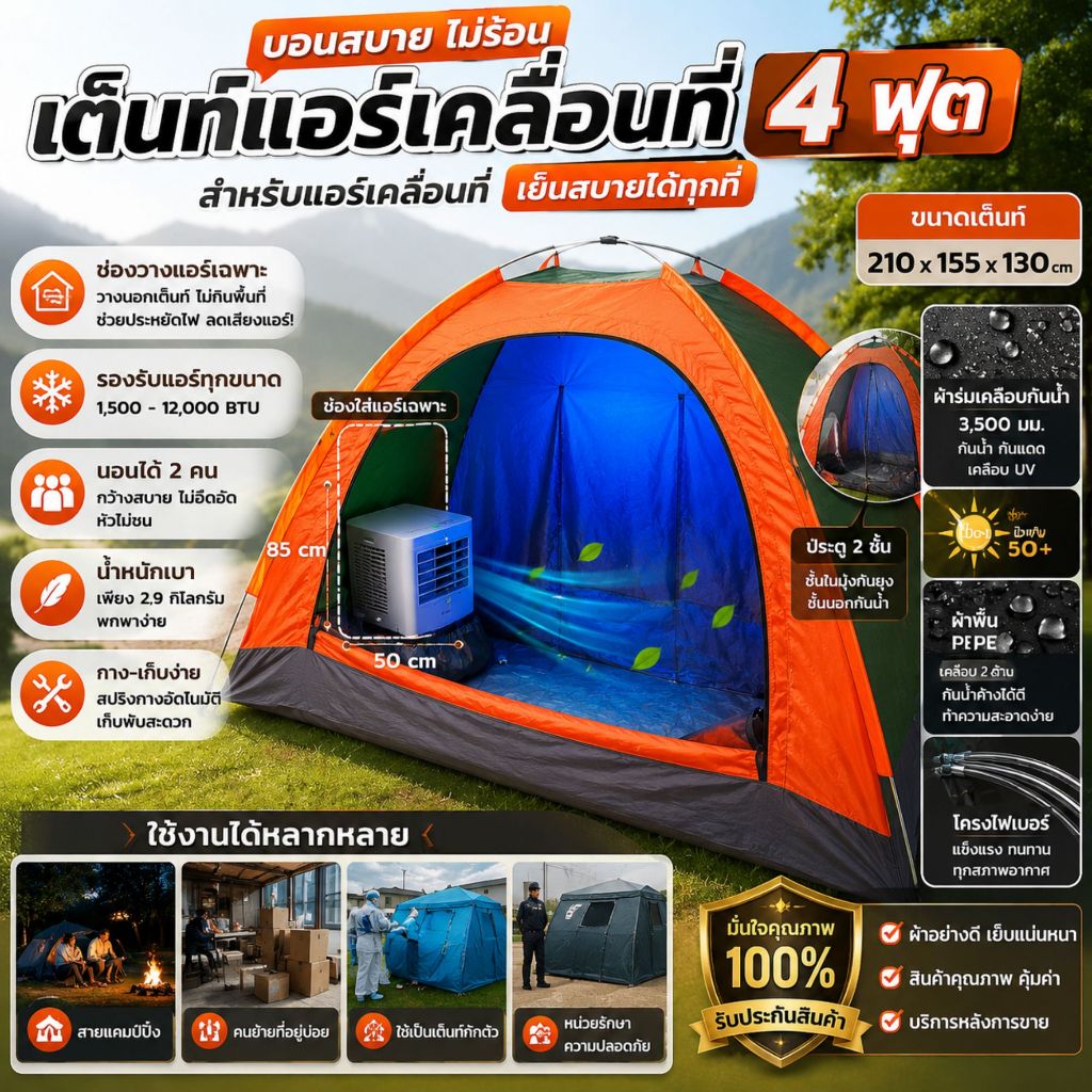 มุ้งแอร์4ฟุตแบบสปริงกางอัตโนมัติสำหรับแอร์เคลื่อนที่