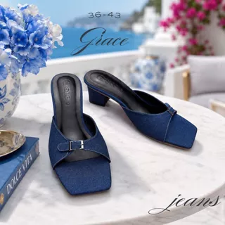 GRACE *PM*รุ่นbelt 2.5 นิ้ว เสริมยางกันลื่น รองเท้าแตะส้นสูง รองเท้าแฟชั่น ไซส์ 36-43
