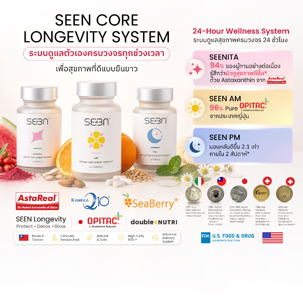 SEEN CORE LONGEVITY SYSTEM " AM 1ขวด + PM 1ขวด + SEENITA 1ขวด " | SEEN | ซีน