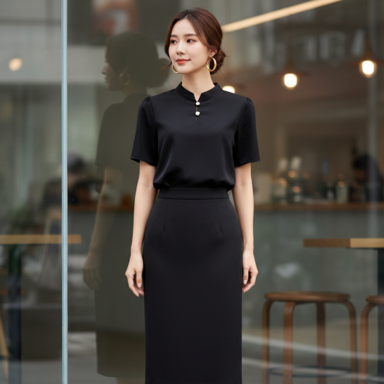 Unim เสื้อคอจีน Gen3 ผ้าBM ดำ