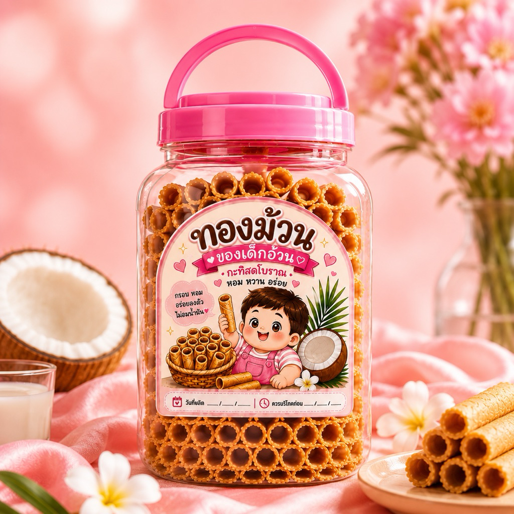ทองม้วนกะทิสดโบราณ 500 กรัม | ทองม้วนกรอบ หอมกะทิสด ทำใหม่ทุกวัน | ทองม้วนของเด็กอ้วน