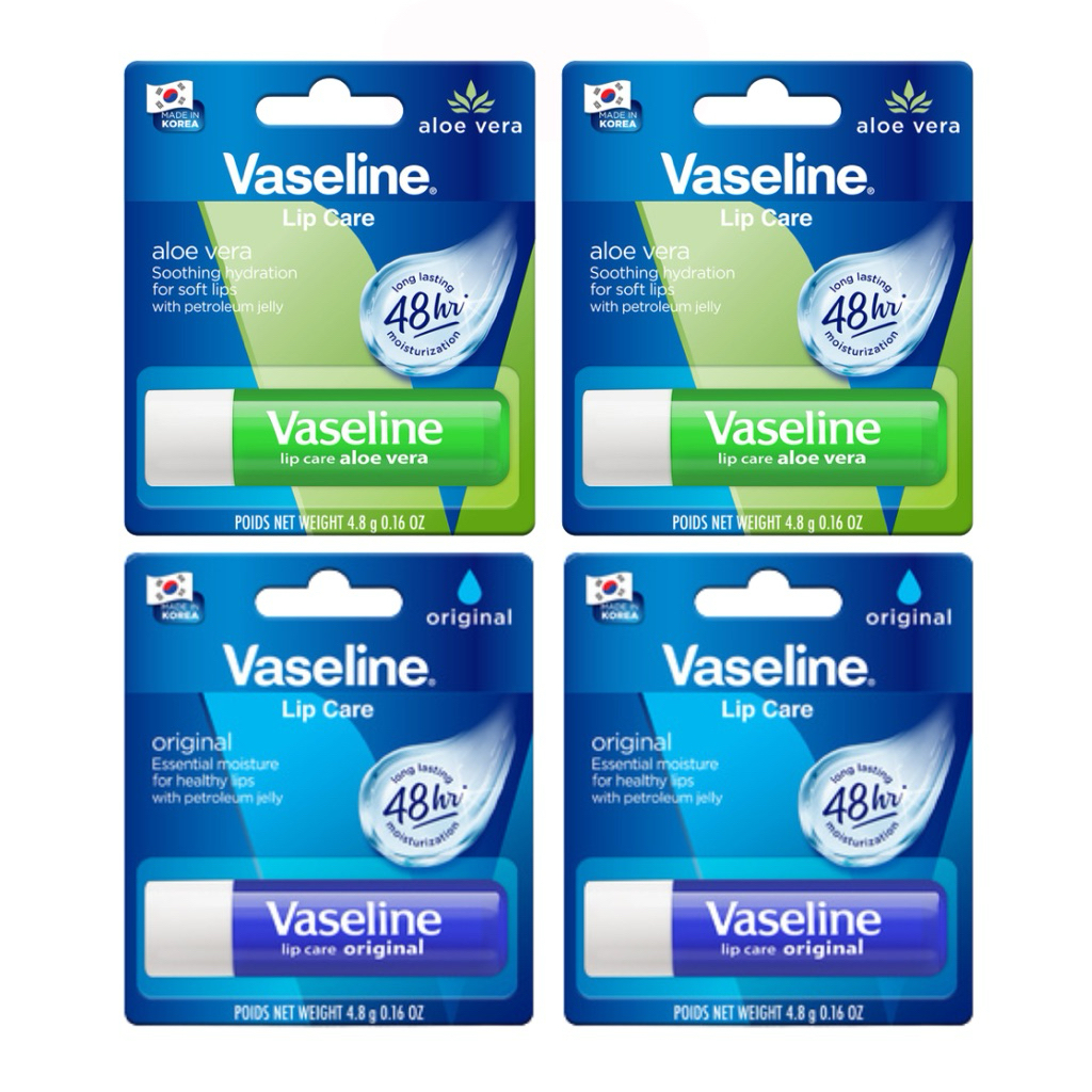โปรแรง! ซื้อ 1แถม3 (รวม 4แท่ง) วาสลีนลิปบาล์ม Vaseline Lip Therapy Original , Aloe Vera บำรุงริมฝีปากชุ่มชื้น