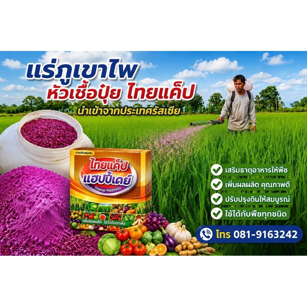 แร่ภูเขาไฟ หัวเชื้อผสมปุ๋ยไทยแคปแฮปปี้เดย์ 1กล่องผสมปุ๋ยได้ 50กิโล