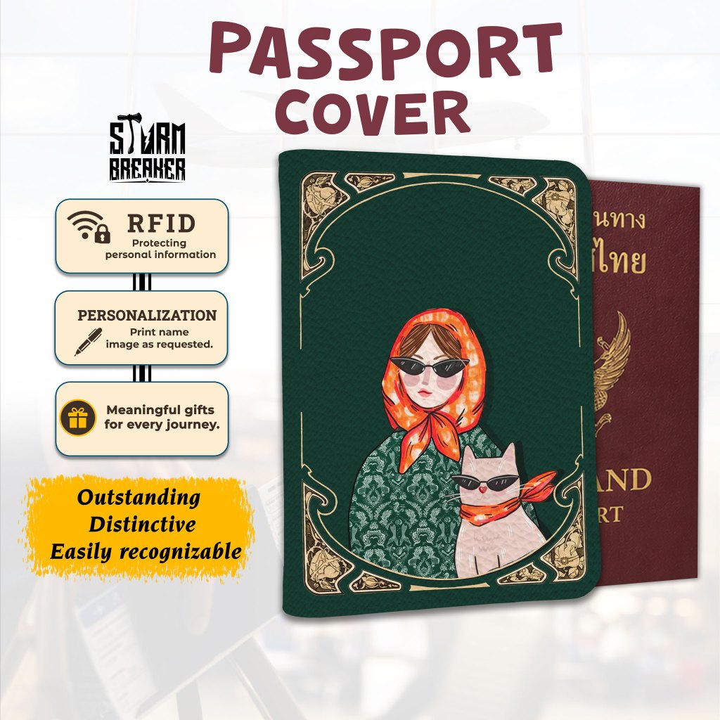 STORMBREAKER Passport Case - Passport Girl With Meow Wallet - Classic - เพิ่มชื่อ - สี ดํา - น้ําตาล - ครีม - PPT304