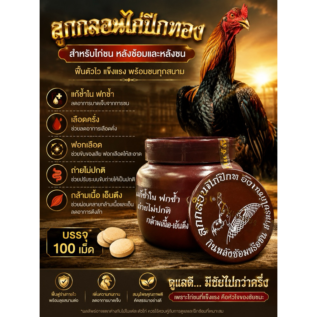 ลูกกลอนไก่ปีกทองลูกลอนหลังวาง