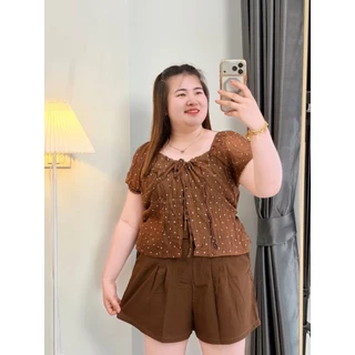 (A117)ชุดเซ็ตสาวอวบ2ชิ้น เสื้อ+กางเกง ลายจุดPolkadot สุดน่ารัก