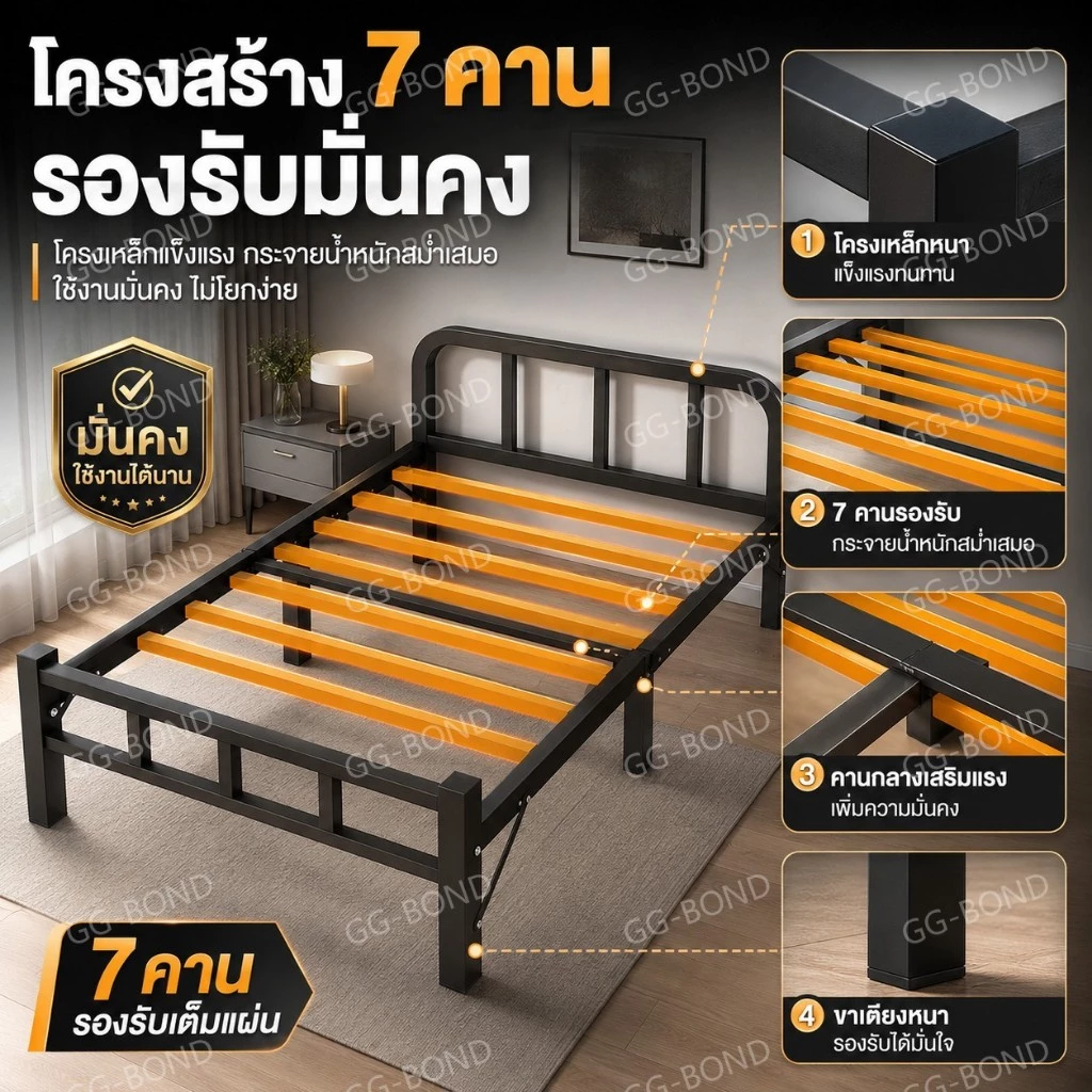 GGB เตียงพับเดี่ยว รับน้ำหนัก 200KG thumbnail 3