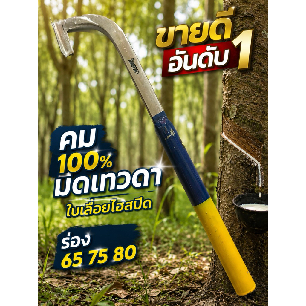 มีดกรีดยาง มีดเทวดา ใบเลื่อยไฮสปีด น้ำเงิน-เหลือง คม 100% ของแท้