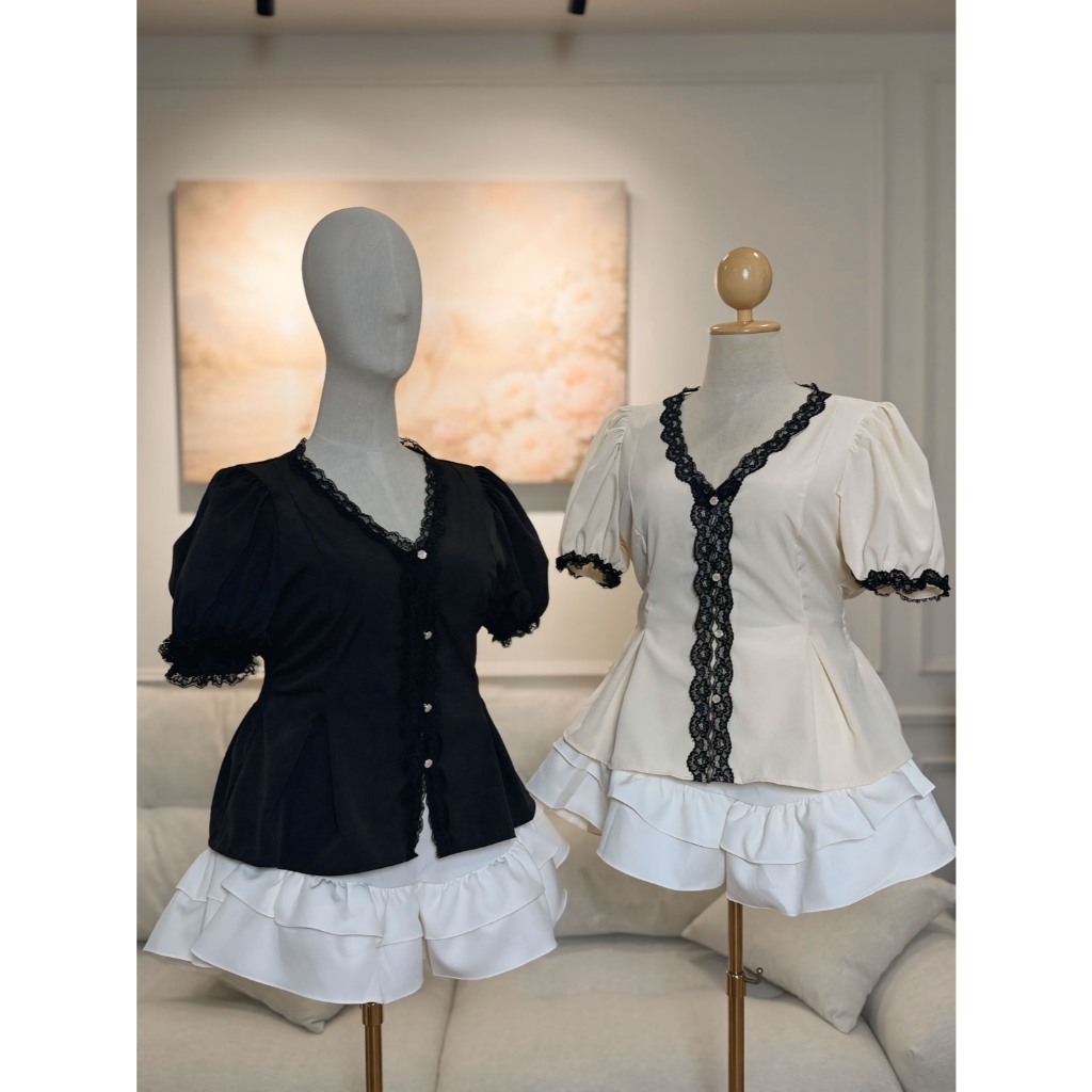 Maharani - Roselyn Lace Peplum เสื้อคอV - อก32-46“ - #T150