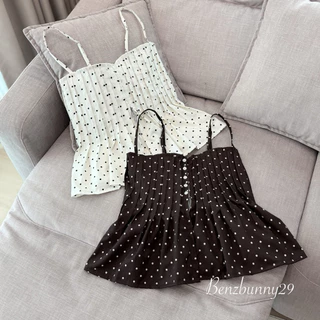 Benzbunny - Cupcake Dot Top เสื้อสายเดี่ยวจีบอกด้านหน้า สายปรับได้ สาวอวบ #2153
