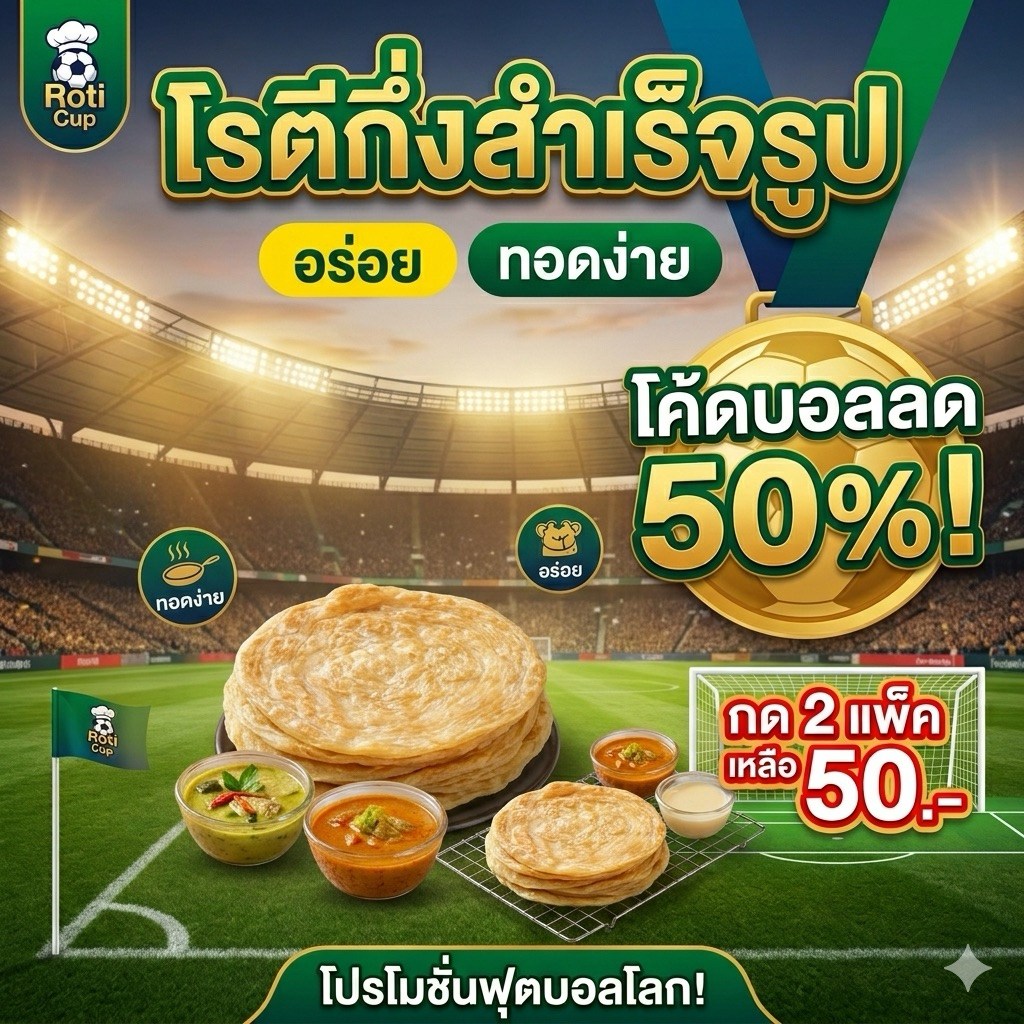 โรตีกึ่งสำเร็จรูป **ใช้เนยไม่มีไขมันทรานส์** size M 50 g/แผ่น (แพ็ค/5แผ่น)ฮาลาลปลีก/ส่ง
