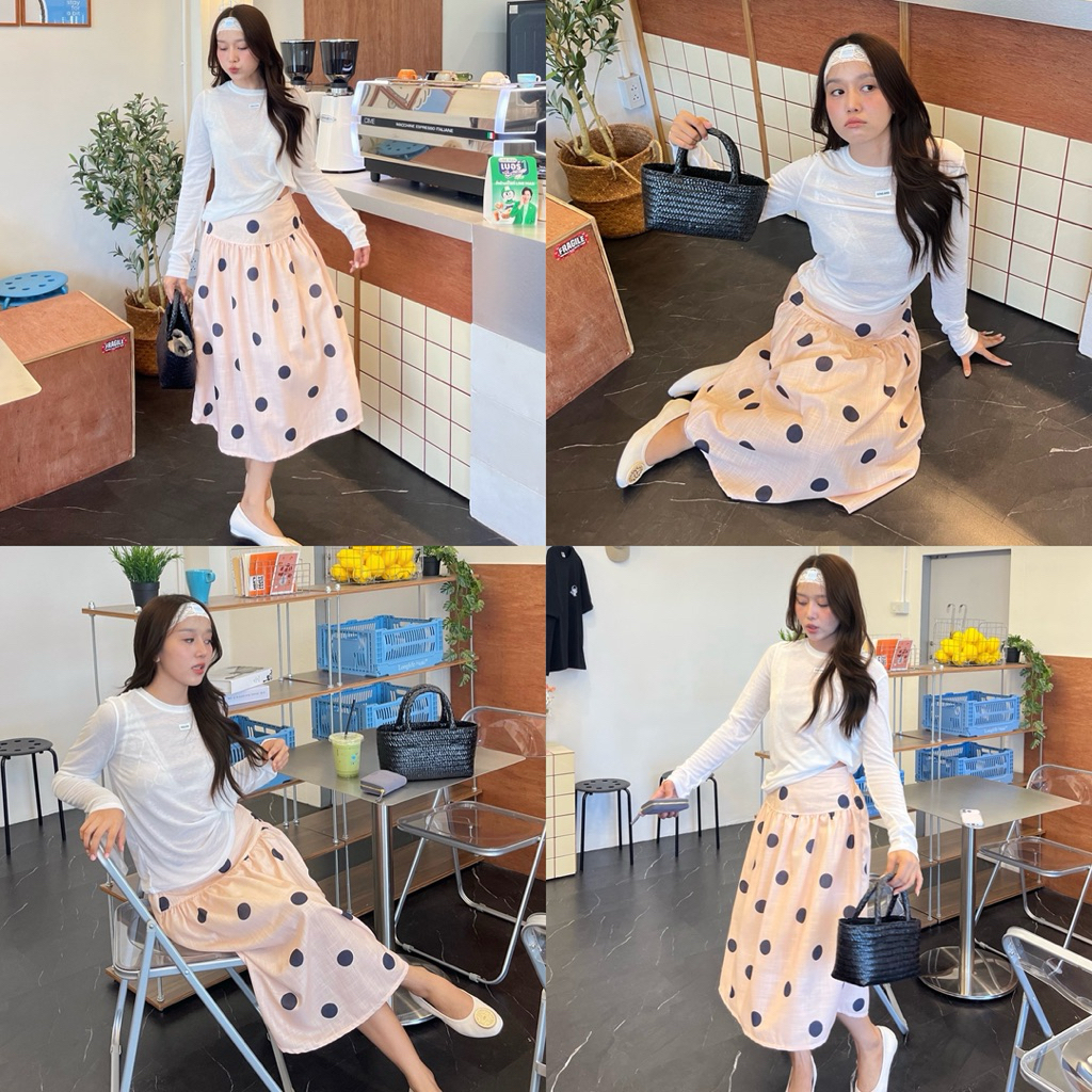 sawat bt"Audrey polkadot skirt"กระโปรงสกีนลายจุดใหญ่