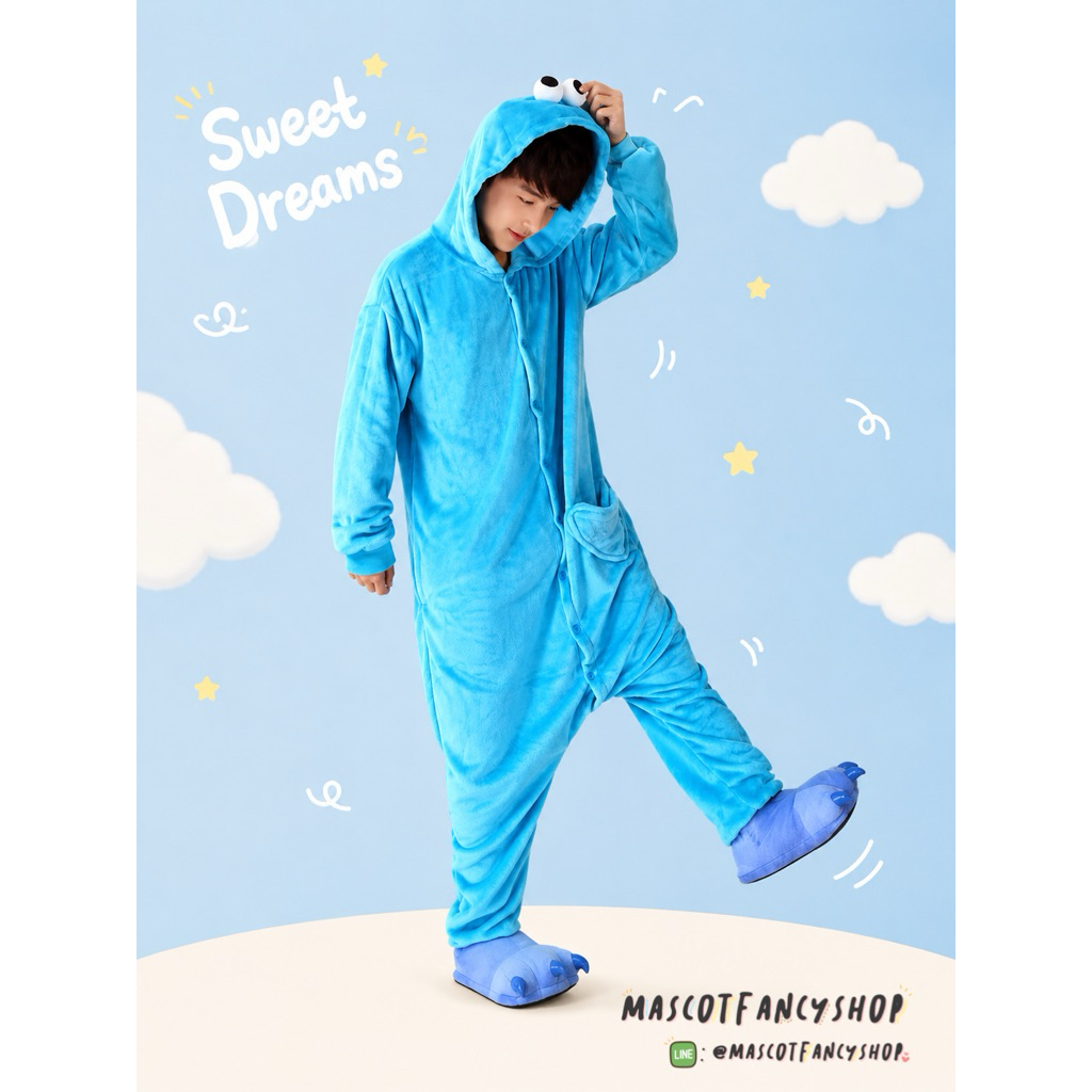[มี COD] ชุดนอนมาสคอต เอลโม่ elmo สีฟ้า