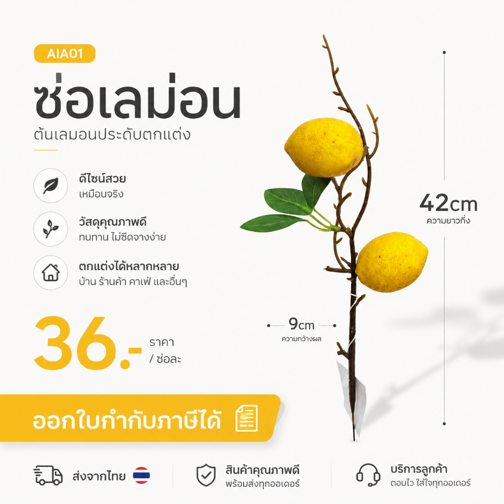 DB132พร้อมส่ง ช่อเลมอนปลอม 45ซม. 1ช่อ/2ผล