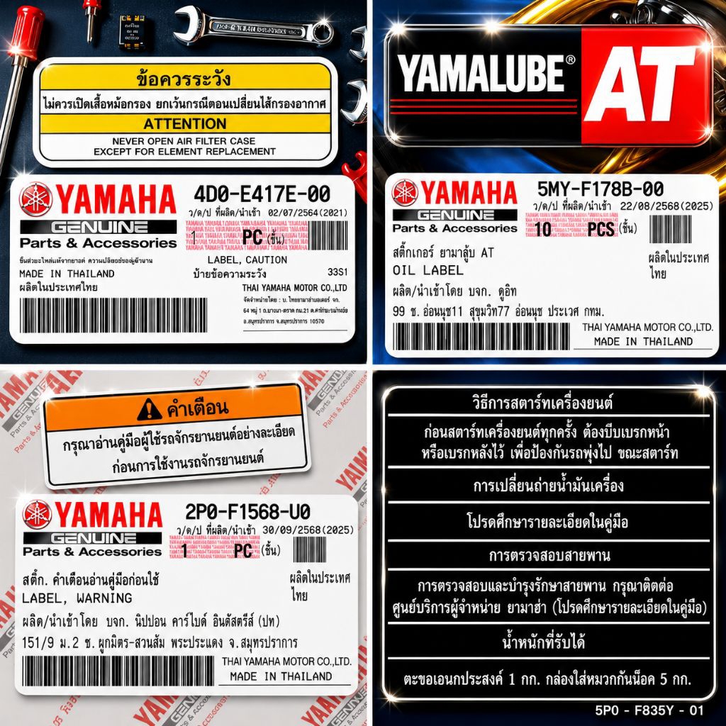สติ๊กเกอร์คำเตือน, สติ๊กเกอร์แนะนำ,โลโก้ YAMAHA ของใหม่ อะไหล่แท้ศูนย์