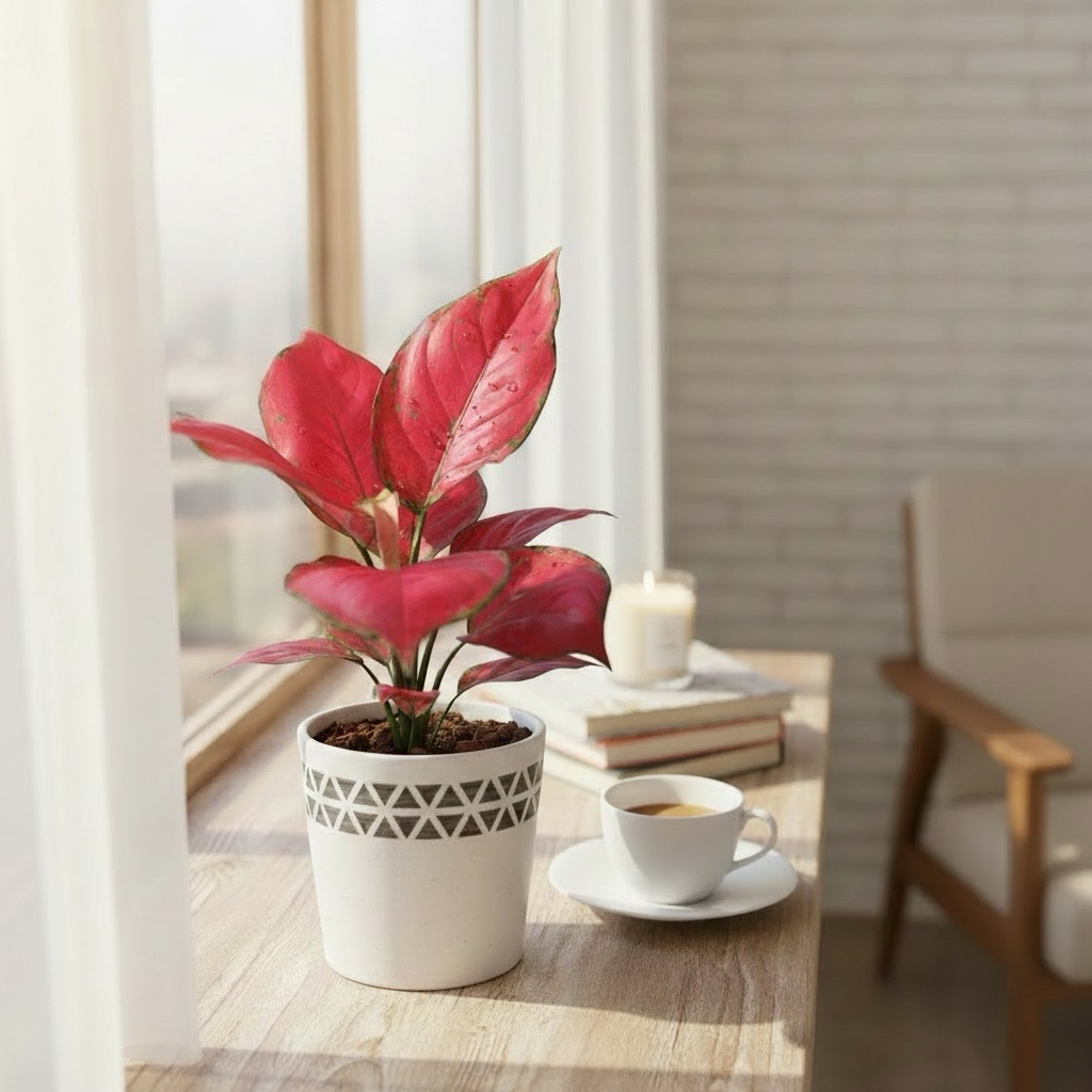 ซุปเปอร์เรด กระถาง 6 นิ้ว 5-6 ใบ/ Aglaonema Super Red Pot 6