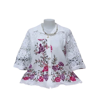 เสื้อลูกไม้กระดุมหน้ารอบอก 48-52 นิ้วใส่ได้ (ฟรีไซส์) ความยาว 25 นิ้วเนื้อผ้านุ่มไม่แข็งใส่สบาย D