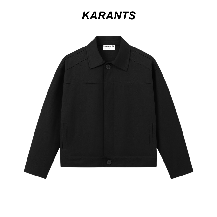 Karants เสื้อแจ็กเก็ตผ้าคอตตอนคาซูเอลทรง Cropped Boxy มีกระดุมที่ปลายแขน เหมาะสำหรับทั้งผู้ชายและผู้หญิง - AK50