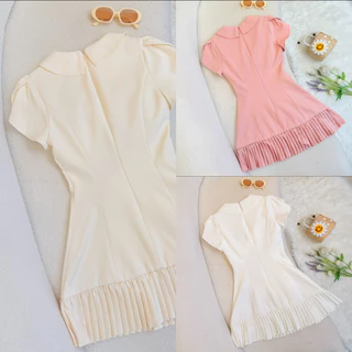 [NITTAYA] D2903 ชุดเดรสกระโปรงคอปกแขนกลีบบัวดีเทลแต่งเพชรคริสตัลชายกระโปรงจับจีบ สวยหรูลุคคุณ ใส่ออกงาน ดินเนอร์ คาเฟ่