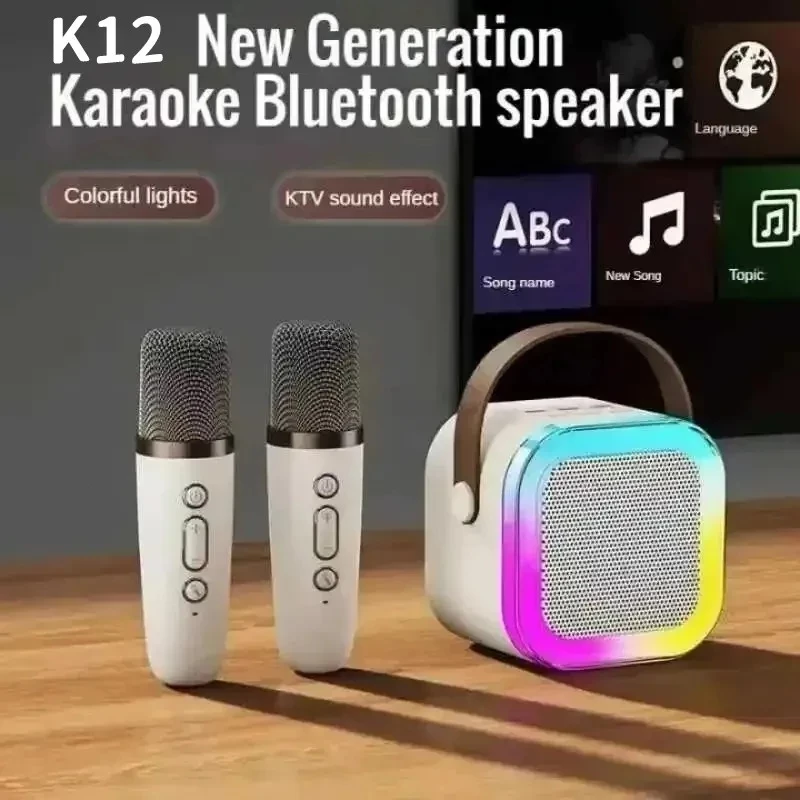 ลำโพงบลูทูธ K12 แบบไร้สาย ชุดไมโครโฟนพร้อมระบบคาราโอเกะสำหรับร้องเพลงในบ้านและกลางแจ้ง