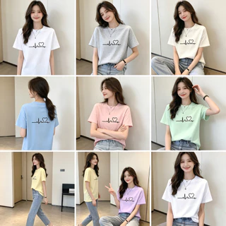 เสื้อยืดแขนสั้น คอกลม ทรงหลวม สีขาว แฟชั่นฤดูร้อน สไตล์เกาหลี สําหรับผู้หญิง