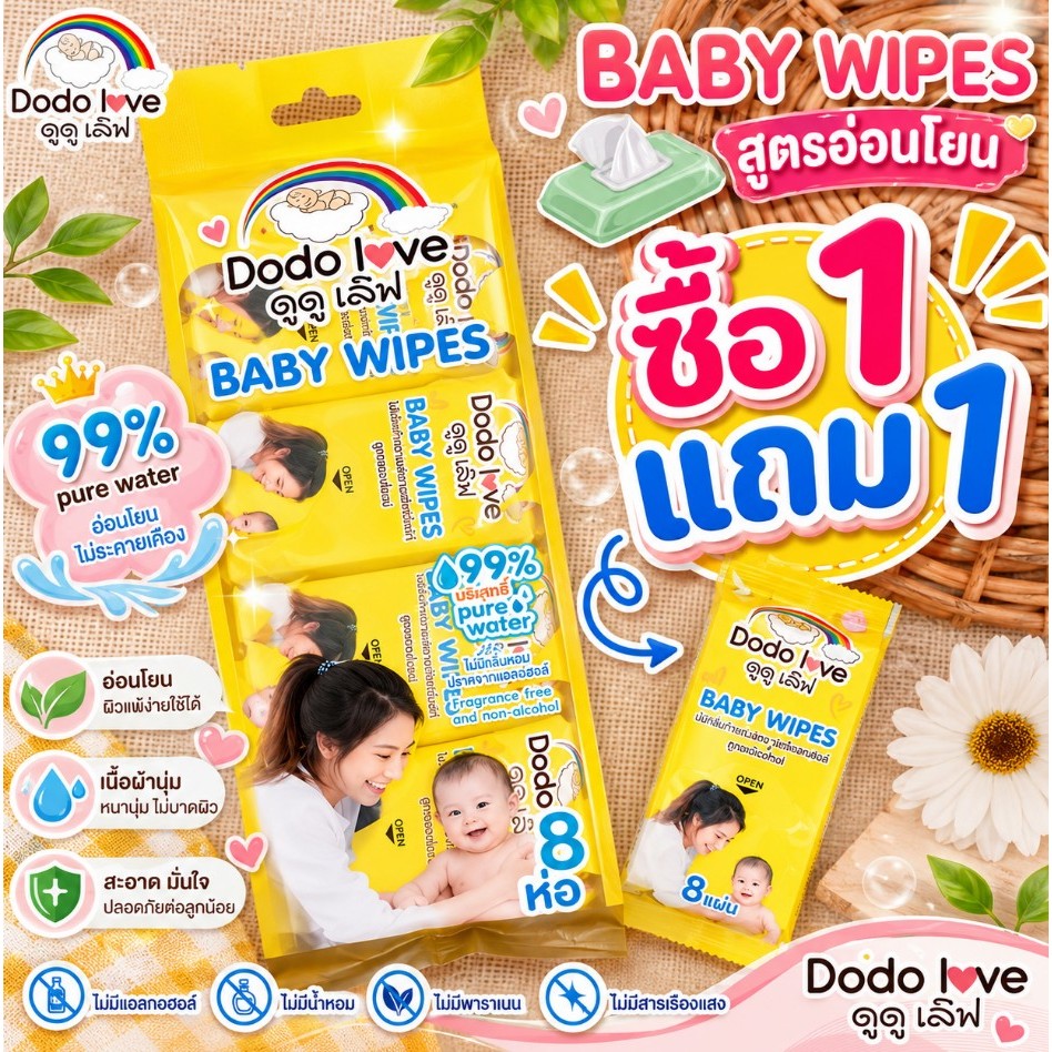 ส่งด่วน 1แถม 1[ยกแพ็ค 8 ห่อ] ทิชชู่ห่อเล็ก DODOLOVE ทิชชู่เปียก ขนาดพกพา ทิชชู่ ผ้าเช็ดทำความสะอาดสำหรับเด็ก สูตรอ่อนโยน